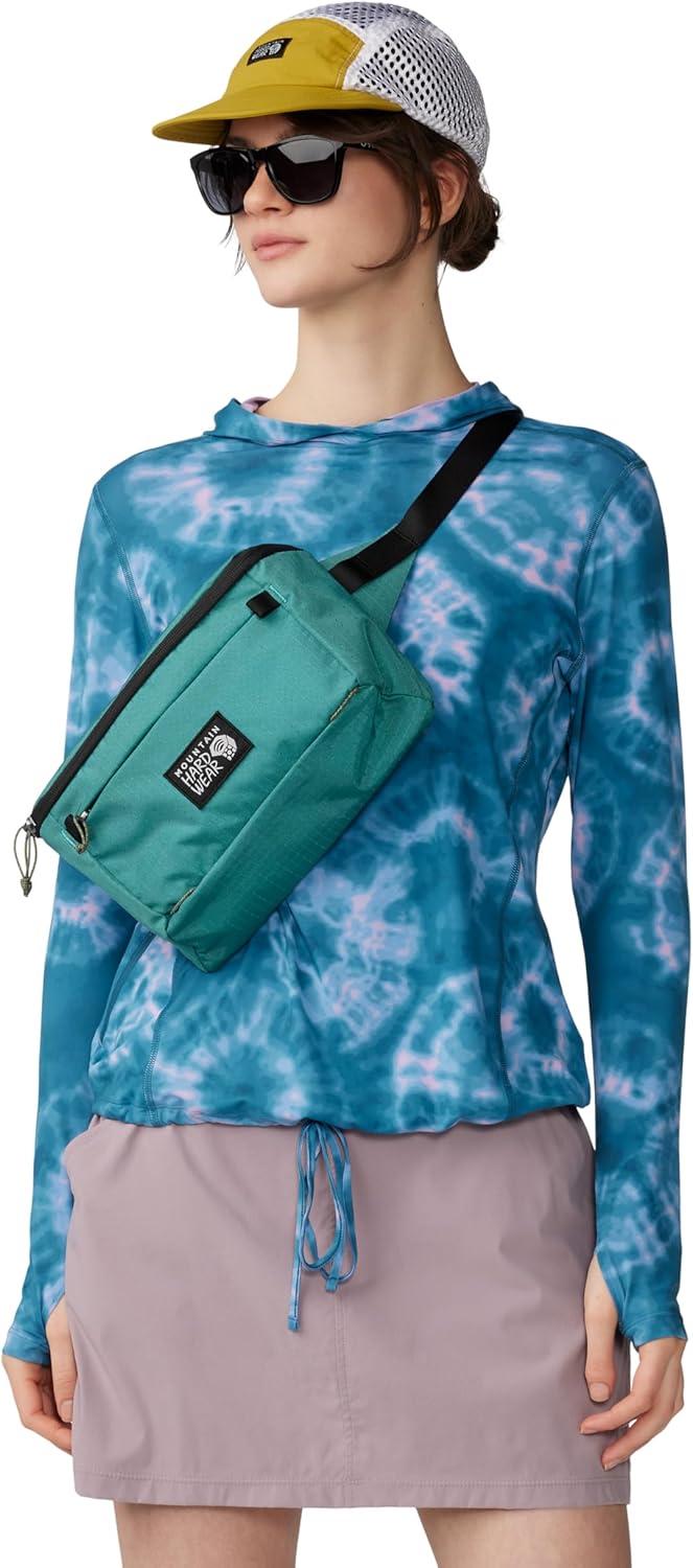 imageMountain Hardwear Womens Crater Lake Long Sleeve Hoody for Hiking Camping Backpacking and Casual WearBaltic Blue Spore Dye Print