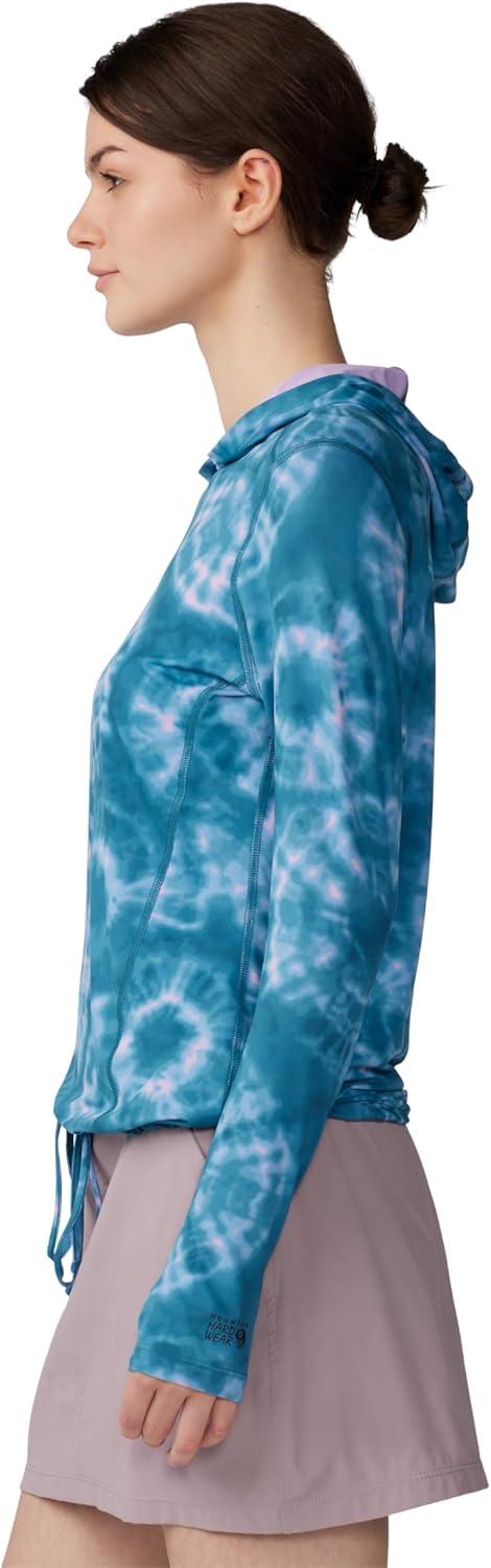 imageMountain Hardwear Womens Crater Lake Long Sleeve Hoody for Hiking Camping Backpacking and Casual WearBaltic Blue Spore Dye Print