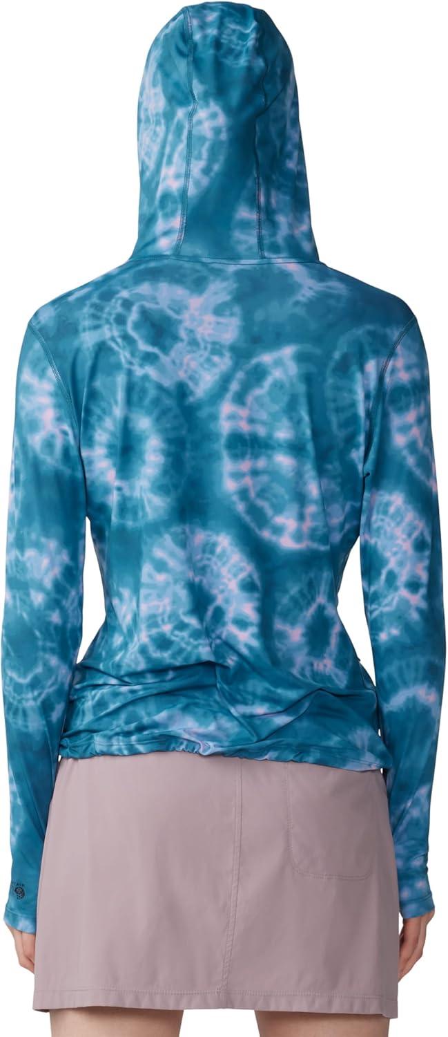 imageMountain Hardwear Womens Crater Lake Long Sleeve Hoody for Hiking Camping Backpacking and Casual WearBaltic Blue Spore Dye Print