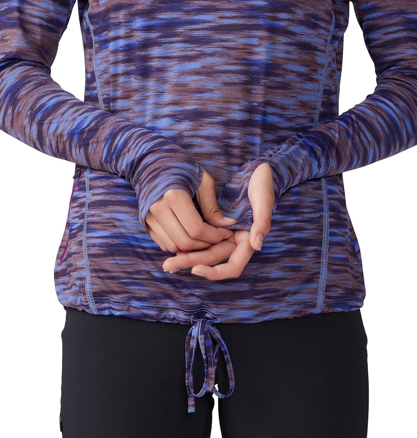 imageMountain Hardwear Womens Crater Lake Long Sleeve Hoody for Hiking Camping Backpacking and Casual WearBerry Vivid Frequency Print