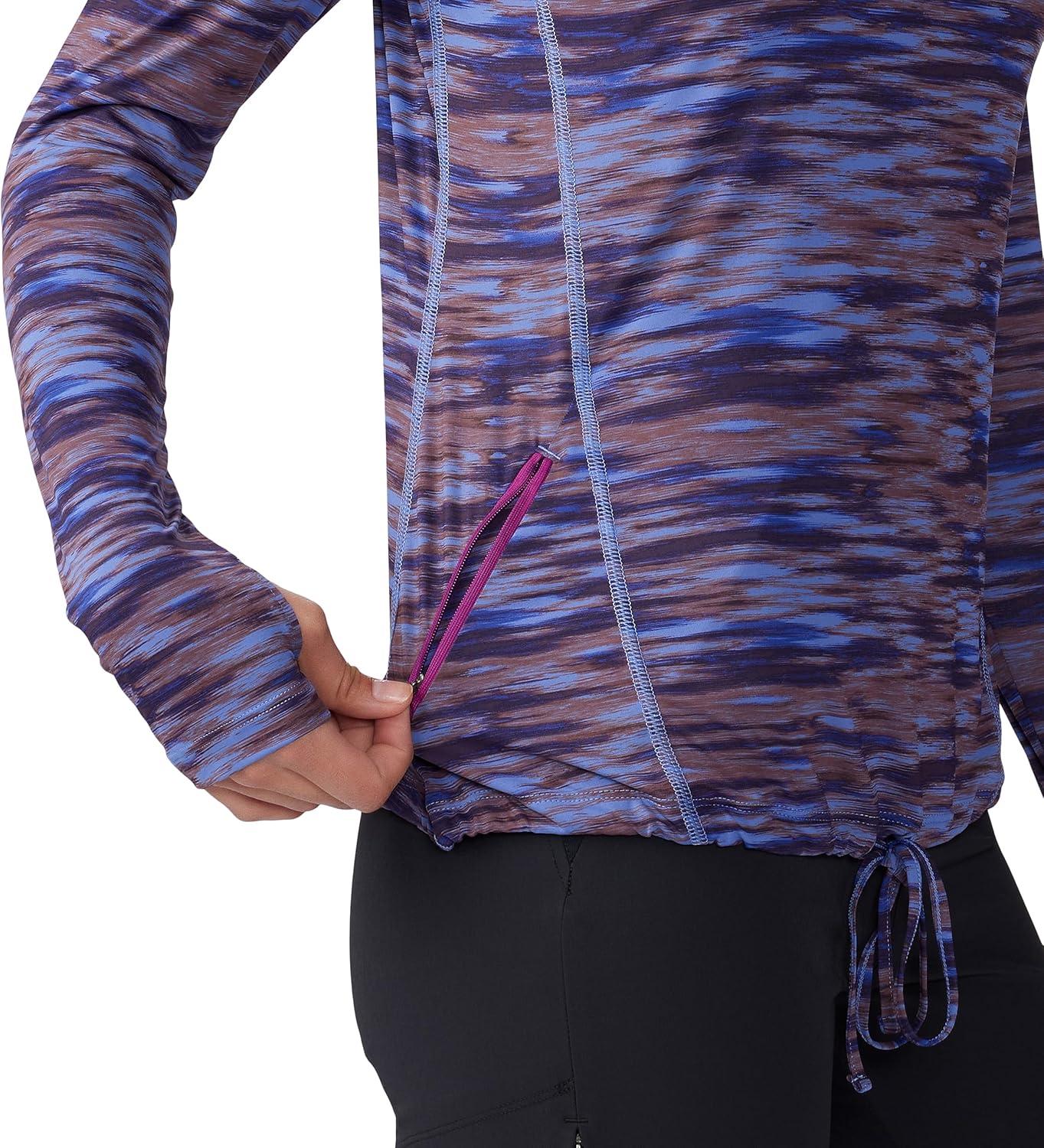 imageMountain Hardwear Womens Crater Lake Long Sleeve Hoody for Hiking Camping Backpacking and Casual WearBerry Vivid Frequency Print