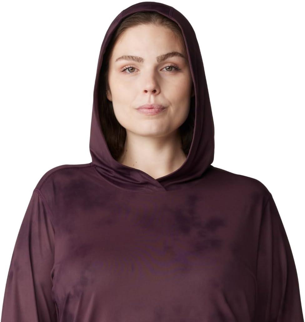 imageMountain Hardwear Womens Crater Lake Long Sleeve Hoody for Hiking Camping Backpacking and Casual WearBlackberry Clouds Print