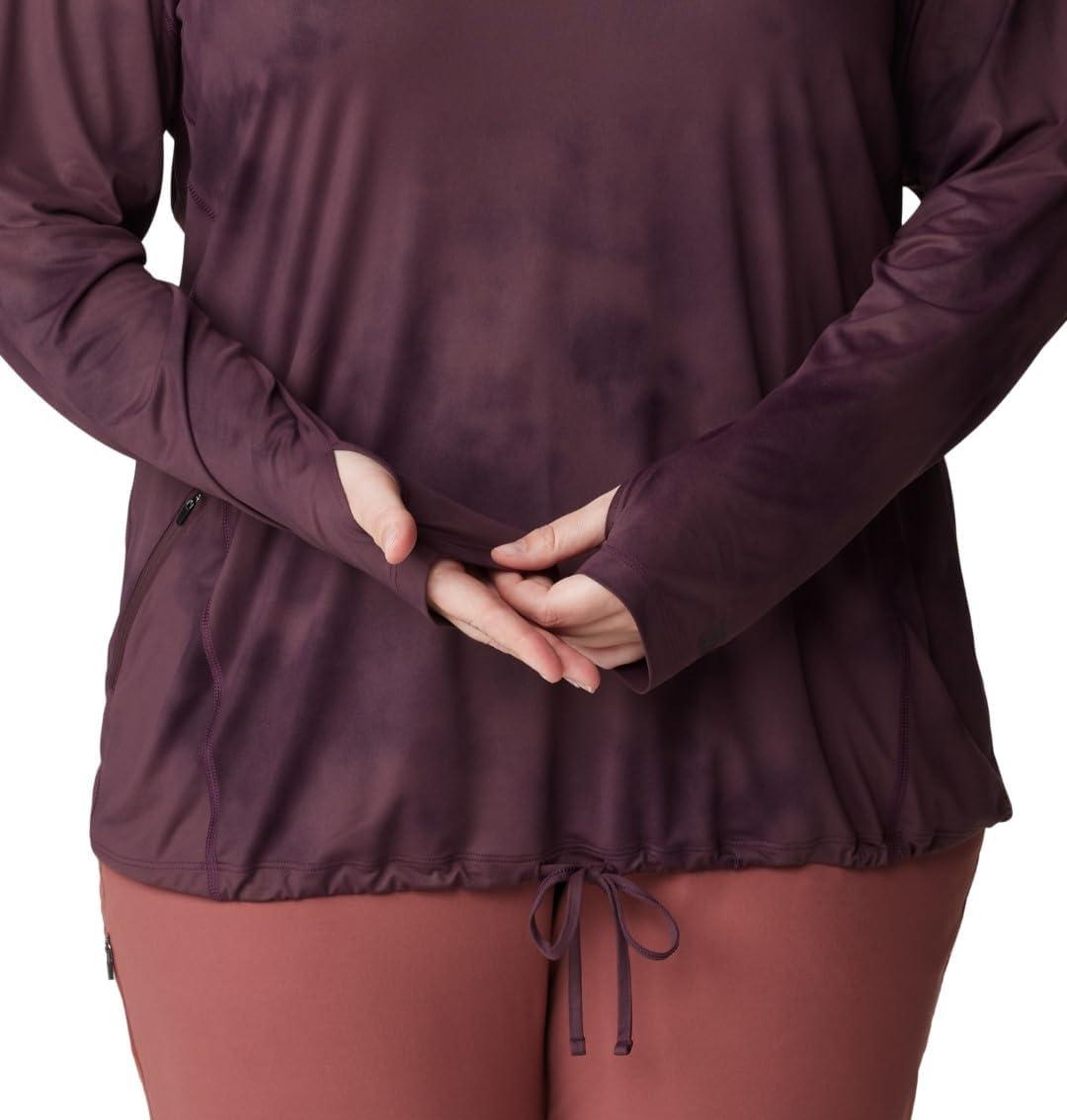 imageMountain Hardwear Womens Crater Lake Long Sleeve Hoody for Hiking Camping Backpacking and Casual WearBlackberry Clouds Print