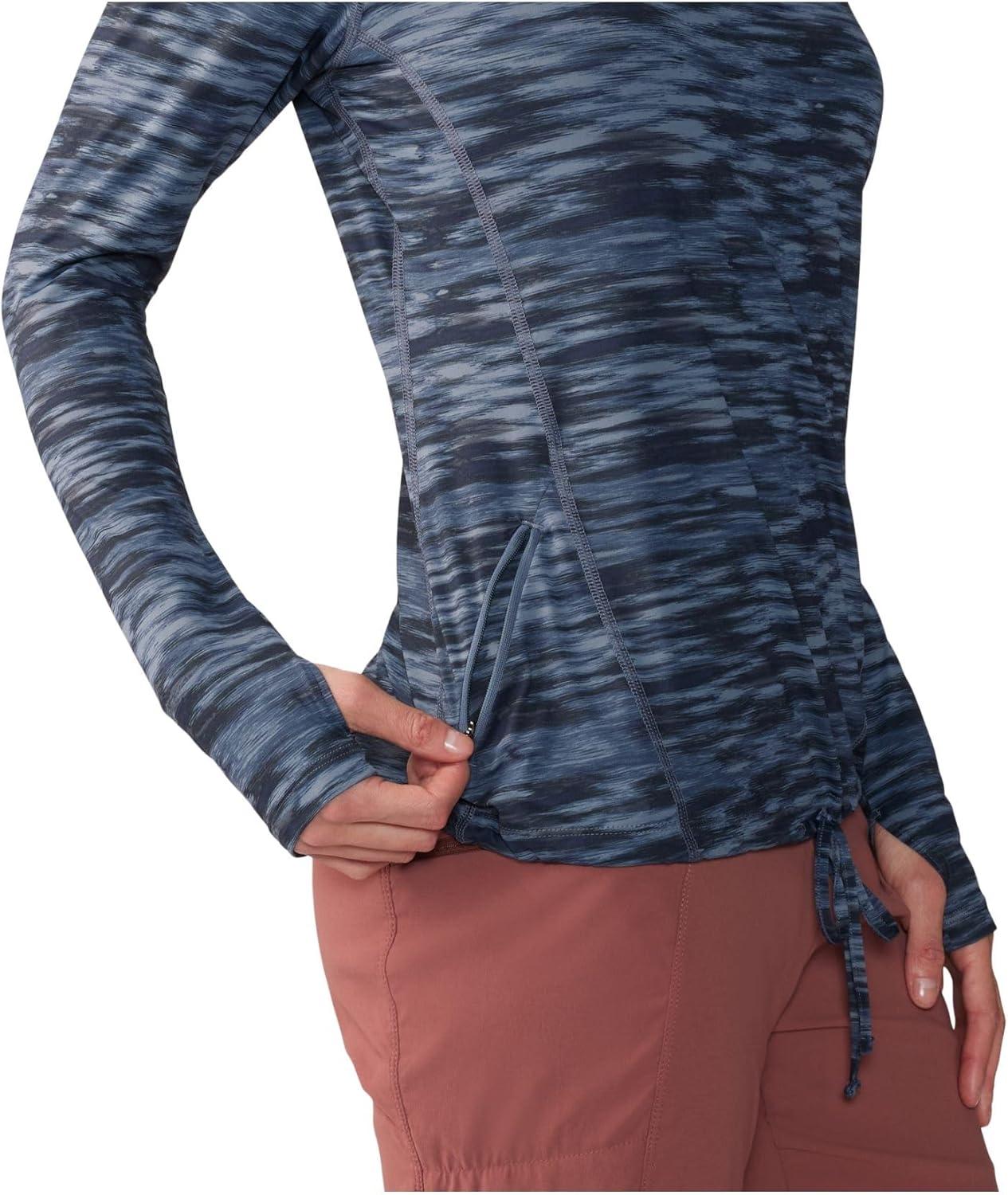 imageMountain Hardwear Womens Crater Lake Long Sleeve Hoody for Hiking Camping Backpacking and Casual WearBlue Slate Frequency Print