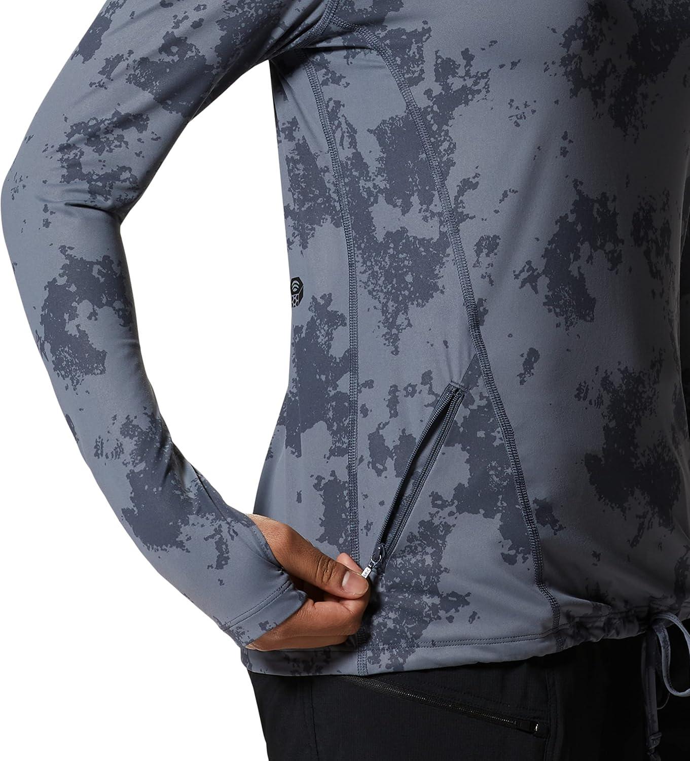 imageMountain Hardwear Womens Crater Lake Long Sleeve Hoody for Hiking Camping Backpacking and Casual WearBlue Slate Scattered Dye Print