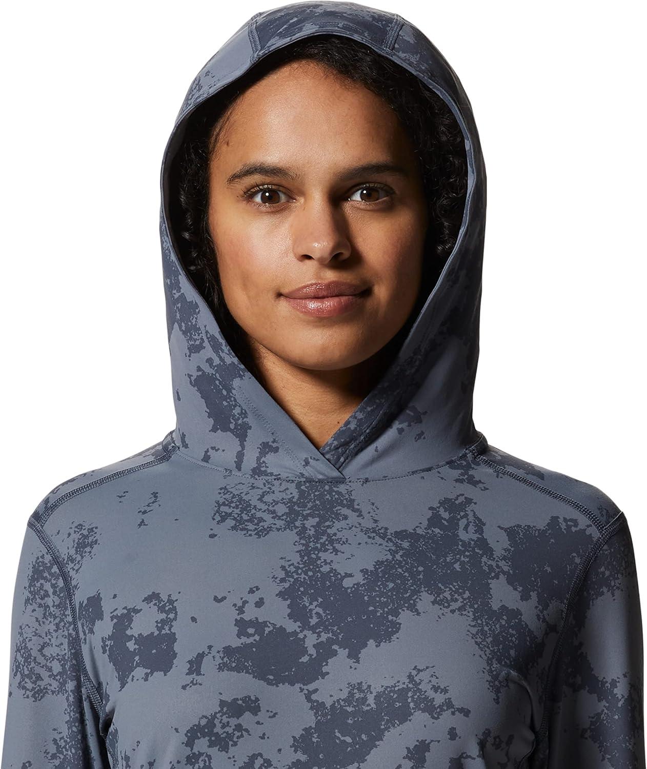 imageMountain Hardwear Womens Crater Lake Long Sleeve Hoody for Hiking Camping Backpacking and Casual WearBlue Slate Scattered Dye Print