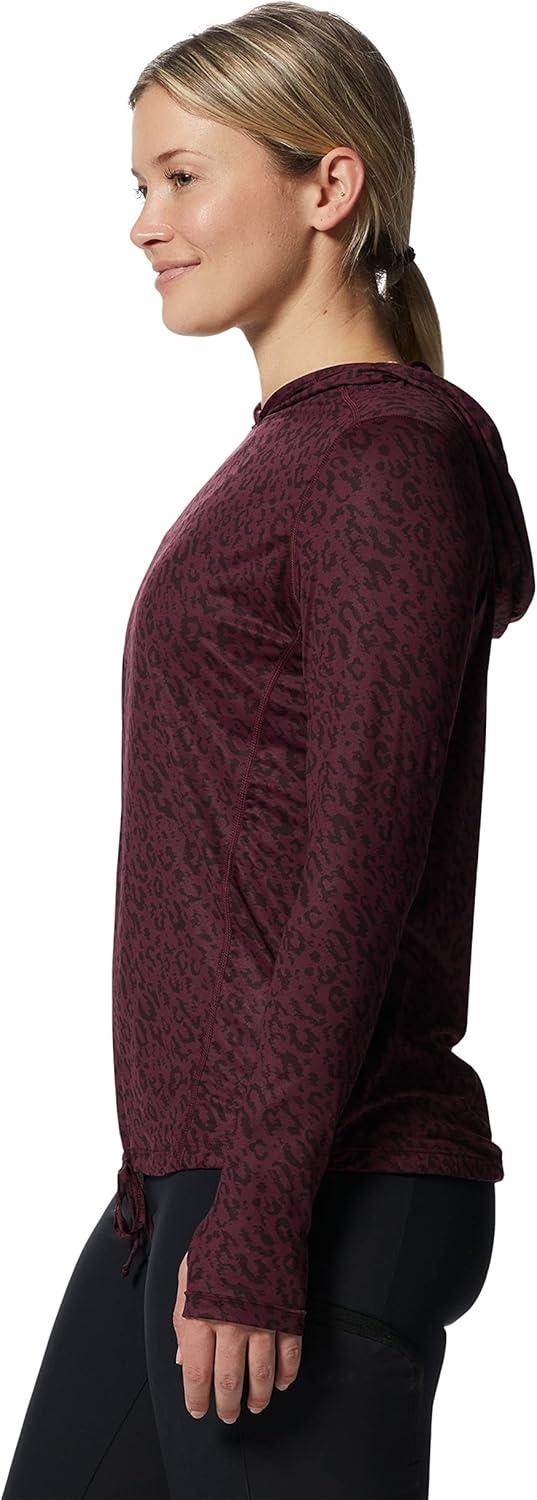 imageMountain Hardwear Womens Crater Lake Long Sleeve Hoody for Hiking Camping Backpacking and Casual WearCocoa Red Wildcat Print