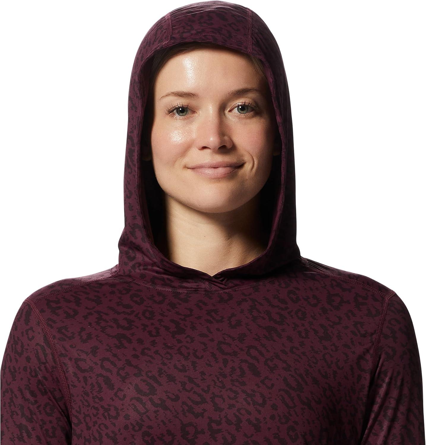 imageMountain Hardwear Womens Crater Lake Long Sleeve Hoody for Hiking Camping Backpacking and Casual WearCocoa Red Wildcat Print