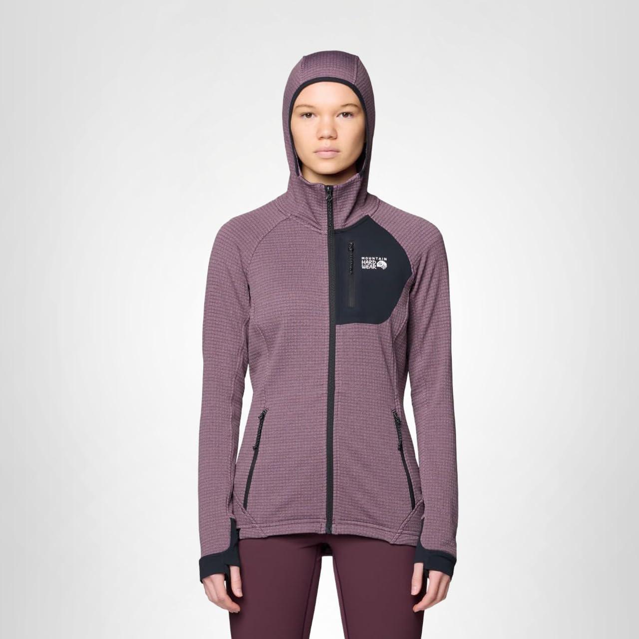 imageMountain Hardwear womens Polartec Power Grid Full Zip HoodyBlackberry Heather Black