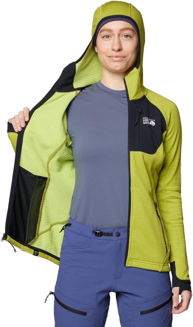 imageMountain Hardwear womens Polartec Power Grid Full Zip HoodyPython Green Heather Black