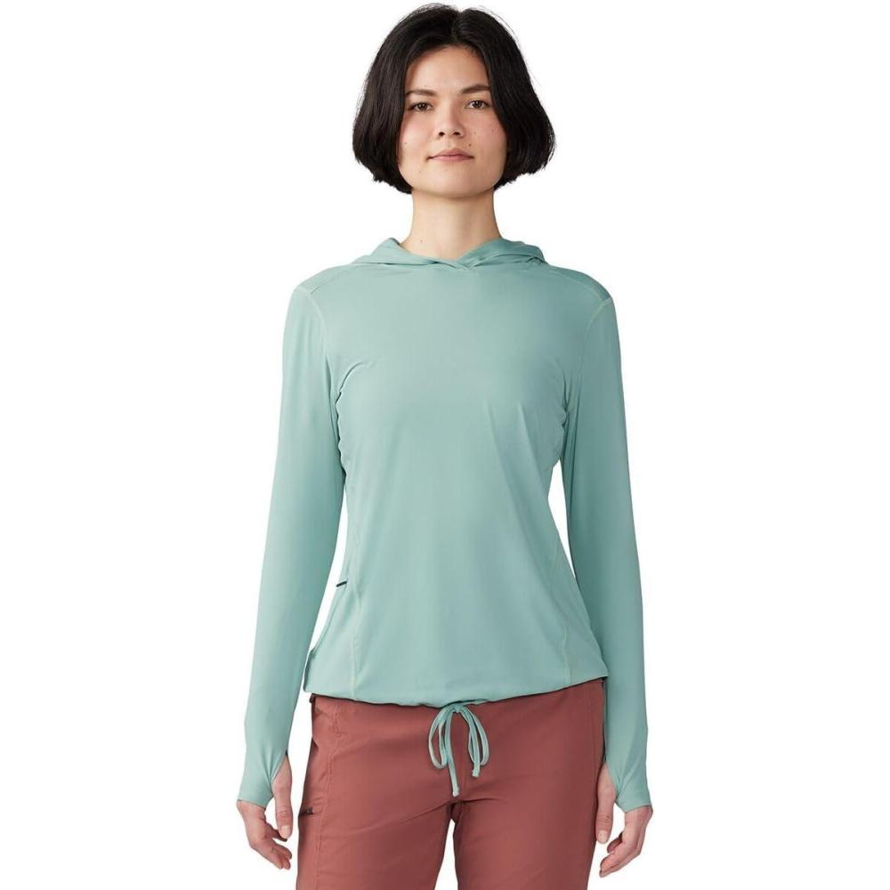 imageMountain Hardwear Womens Crater Lake Long Sleeve Hoody for Hiking Camping Backpacking and Casual WearLichen Green