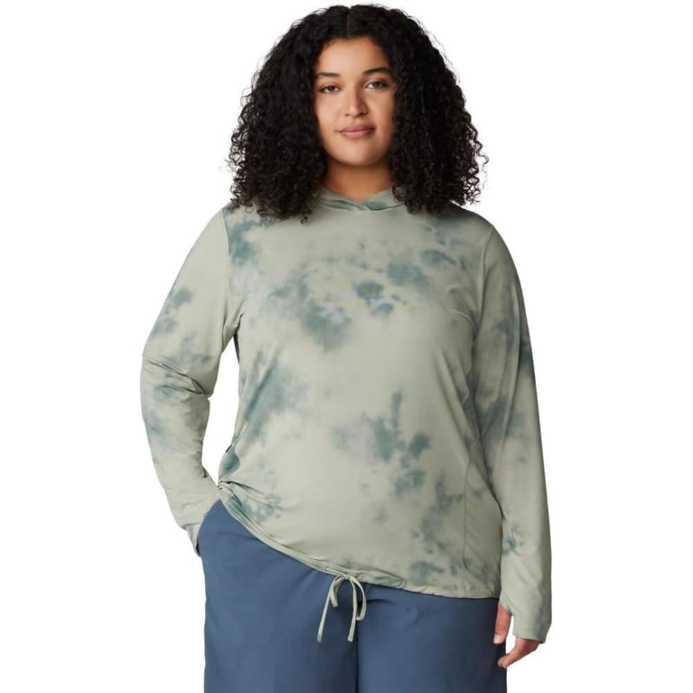 imageMountain Hardwear Womens Crater Lake Long Sleeve Hoody for Hiking Camping Backpacking and Casual WearWhite Sage Clouds Print