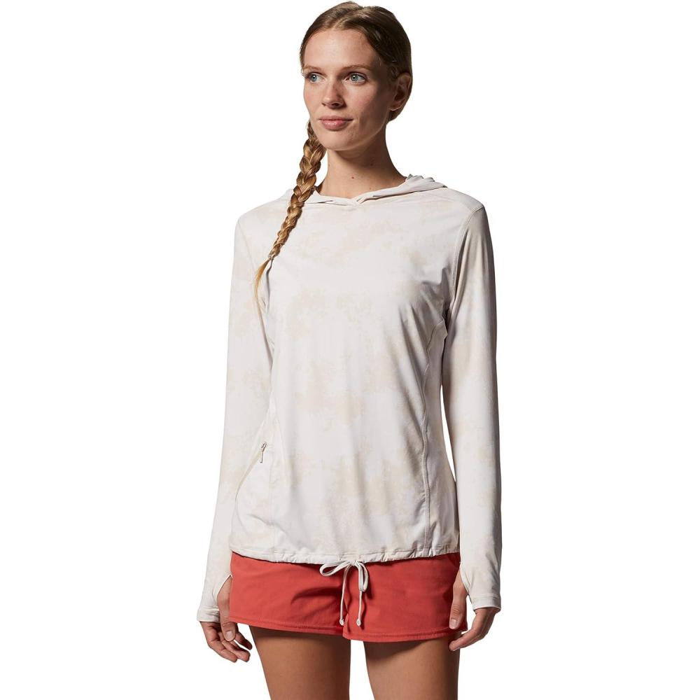 imageMountain Hardwear Womens Crater Lake Long Sleeve Hoody for Hiking Camping Backpacking and Casual WearWhite Sprite Scattered Dye Print