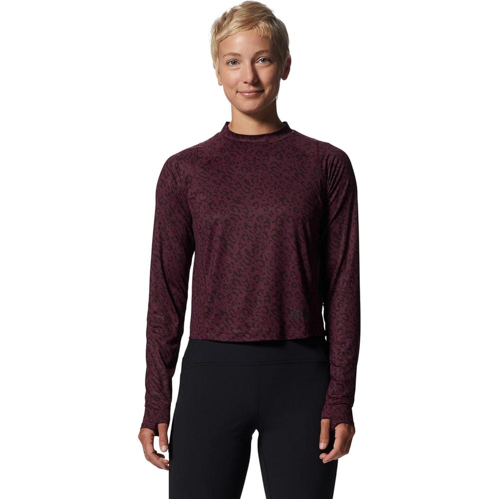 imageMountain Hardwear womens Crater Lake Long Sleeve CropCocoa Red Wildcat Print