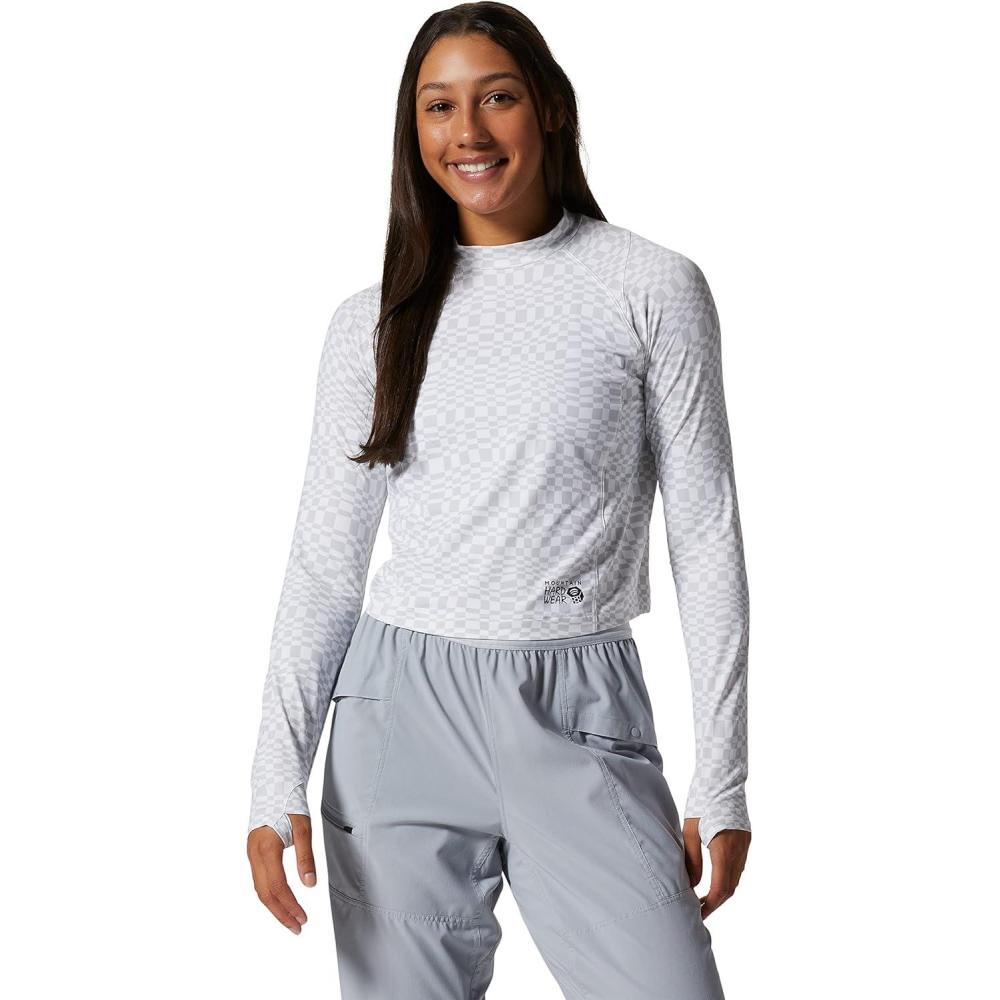imageMountain Hardwear womens Crater Lake Long Sleeve CropFogbank Checks Print