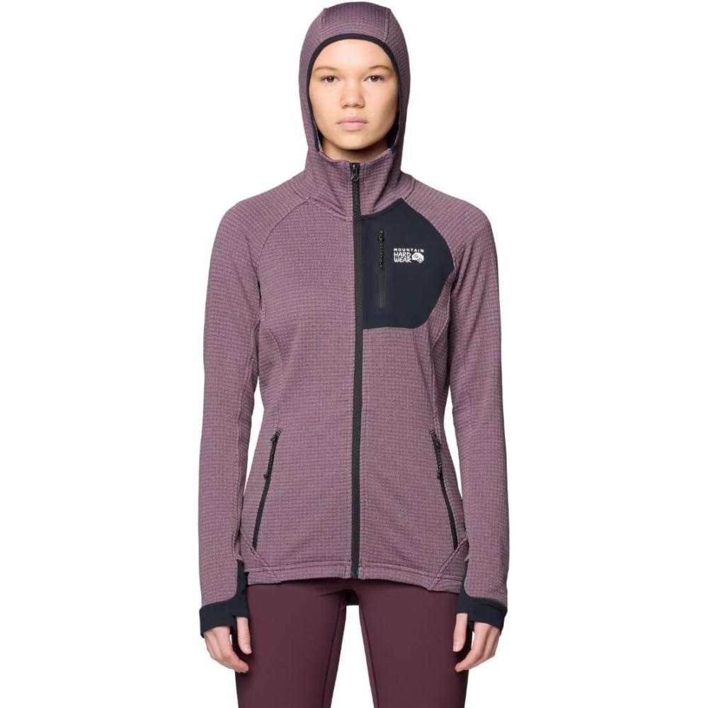 imageMountain Hardwear womens Polartec Power Grid Full Zip HoodyBlackberry Heather Black