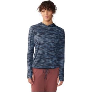Mountain Hardwear Women’s Crater Lake Long Sleeve Hoody for Hiking, Camping, Backpacking, and Casual Wear(Blue Slate Frequency Print)