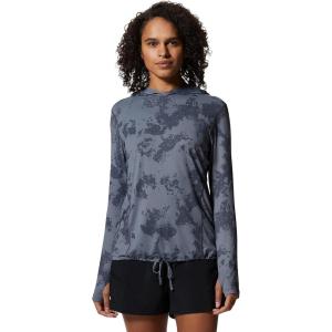 Mountain Hardwear Women’s Crater Lake Long Sleeve Hoody for Hiking, Camping, Backpacking, and Casual Wear(Blue Slate Scattered Dye Print)
