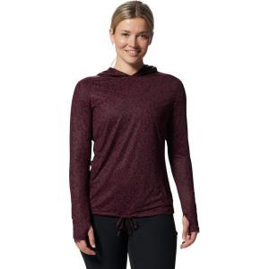 Mountain Hardwear Women’s Crater Lake Long Sleeve Hoody for Hiking, Camping, Backpacking, and Casual Wear(Cocoa Red Wildcat Print)
