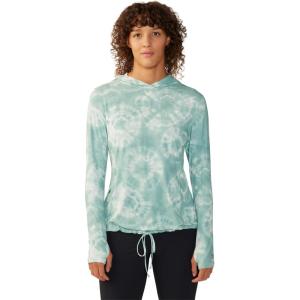 Mountain Hardwear Women’s Crater Lake Long Sleeve Hoody for Hiking, Camping, Backpacking, and Casual Wear(Mineral Spring Spore Dye Print)
