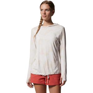 Mountain Hardwear Women’s Crater Lake Long Sleeve Hoody for Hiking, Camping, Backpacking, and Casual Wear(White Sprite Scattered Dye Print)