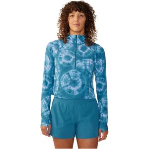 Mountain Hardwear womens Crater Lake Crop ZipShirt(Baltic Blue Spore Dye Print)