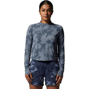 Mountain Hardwear womens Crater Lake Long Sleeve Crop(Blue Slate Scattered Dye Print)