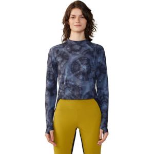 Mountain Hardwear womens Crater Lake Long Sleeve Crop(Blue Slate Spore Dye Print)