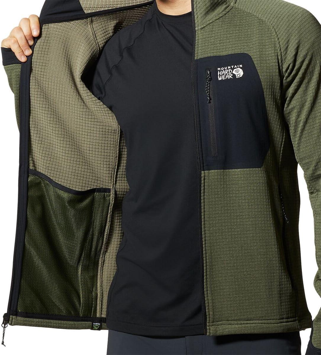 imageMountain Hardwear mens Polartec Power Grid Full Zip HoodySurplus Green Heather New 2024