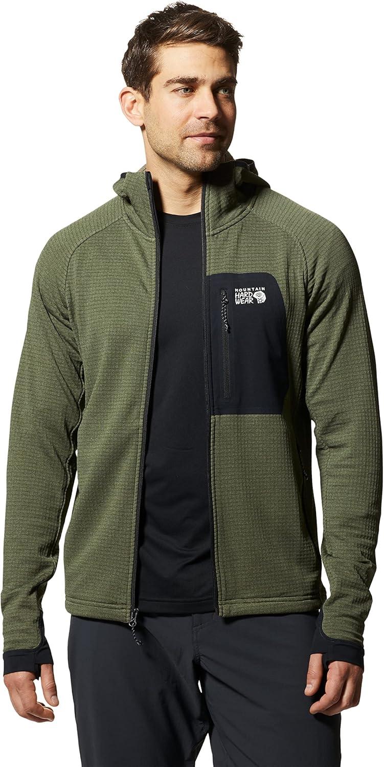 imageMountain Hardwear mens Polartec Power Grid Full Zip HoodySurplus Green Heather