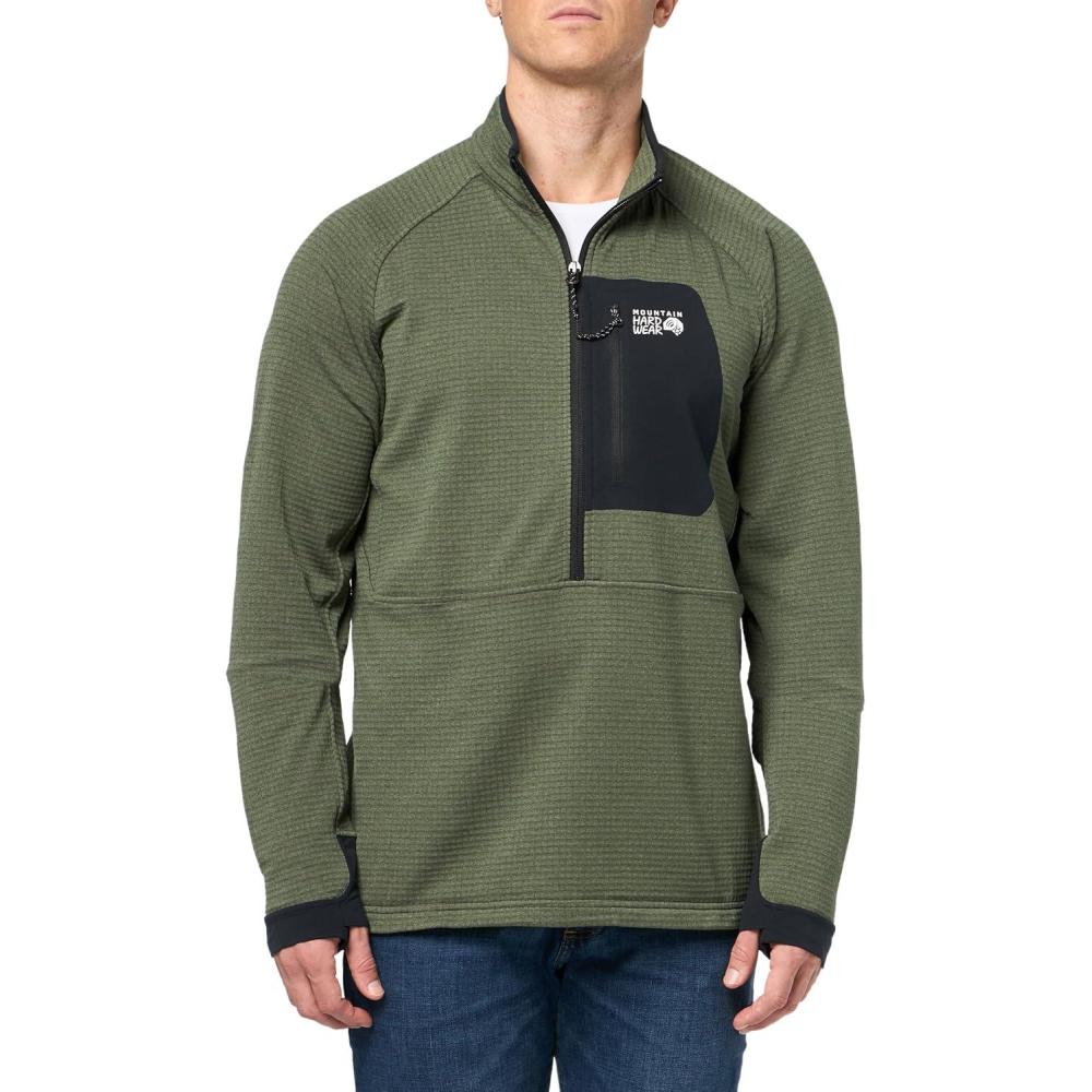 imageMountain Hardwear Mens Polartec Power Grid Half Zip Jacket Stylish and Warm Jacket for All Outdoor AdventuresSurplus Green Heather New 2024