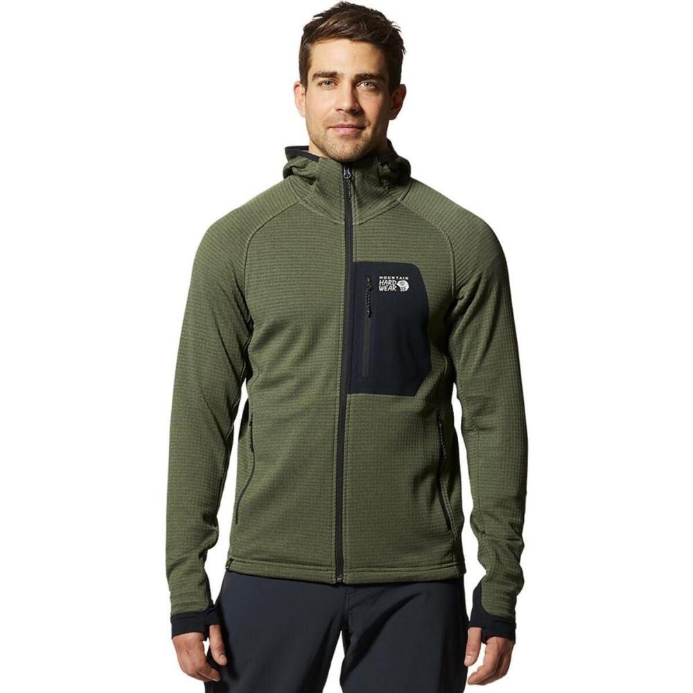 imageMountain Hardwear mens Polartec Power Grid Full Zip HoodySurplus Green Heather New 2024