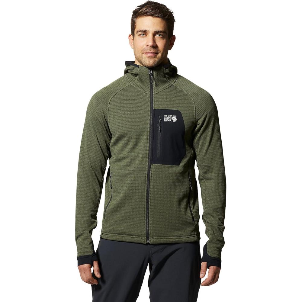 imageMountain Hardwear mens Polartec Power Grid Full Zip HoodySurplus Green Heather