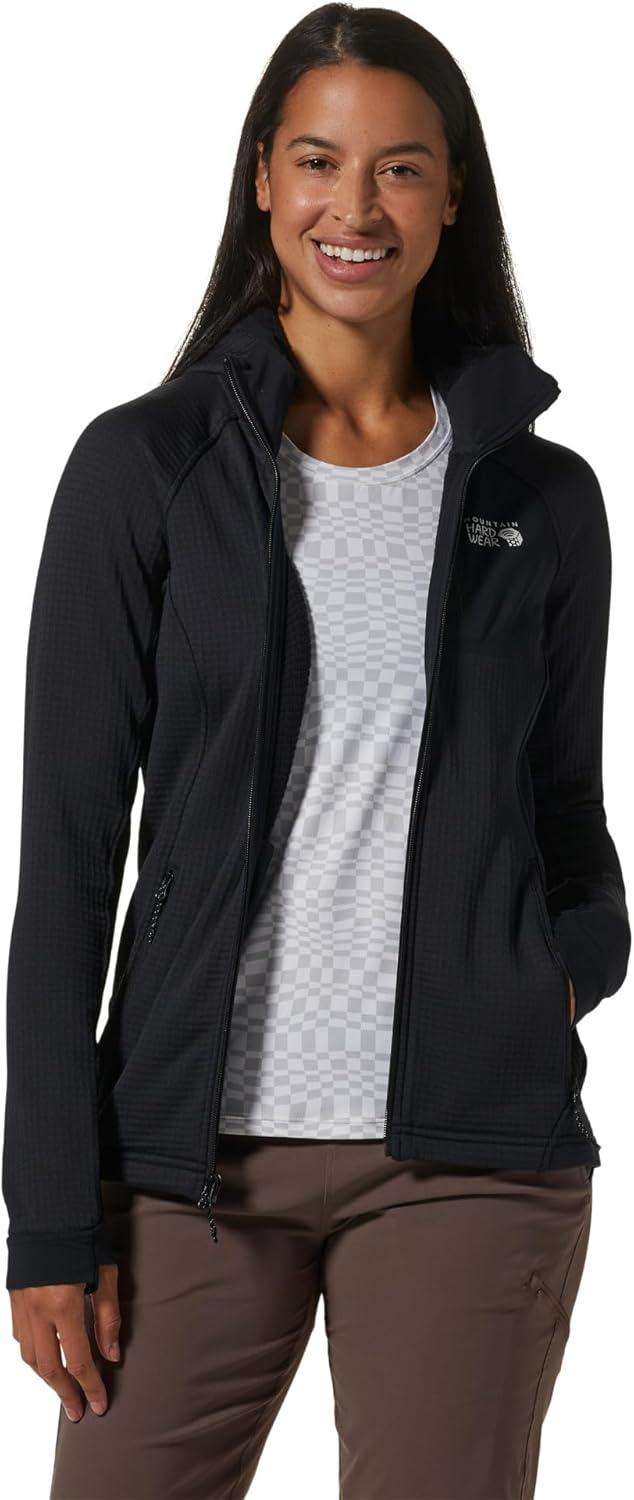 imageMountain Hardwear Womens Polartec Power Grid Full Zip Hoody for Climbing Hiking and Camping Breathable and InsulatedBlack