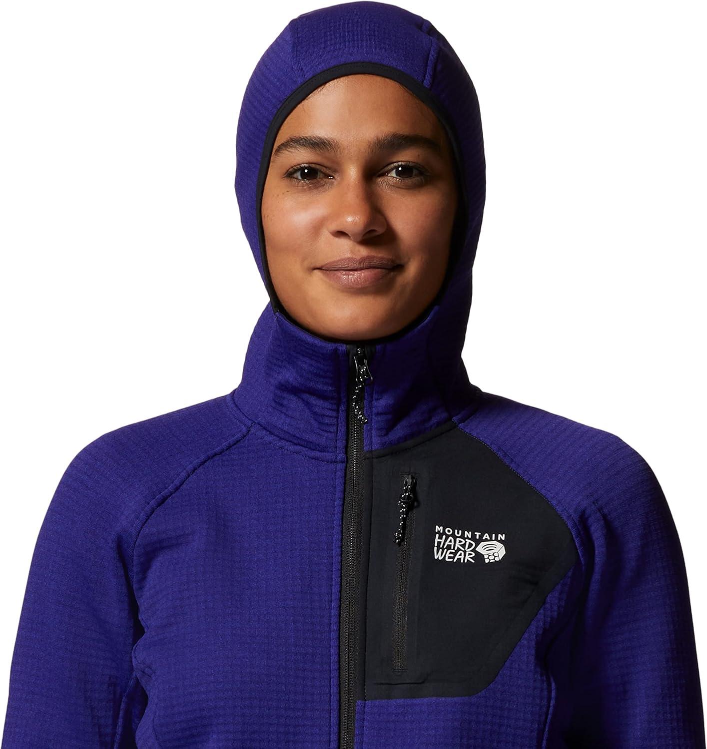 imageMountain Hardwear Womens Polartec Power Grid Full Zip Hoody for Climbing Hiking and Camping Breathable and InsulatedKlein Blue Heather