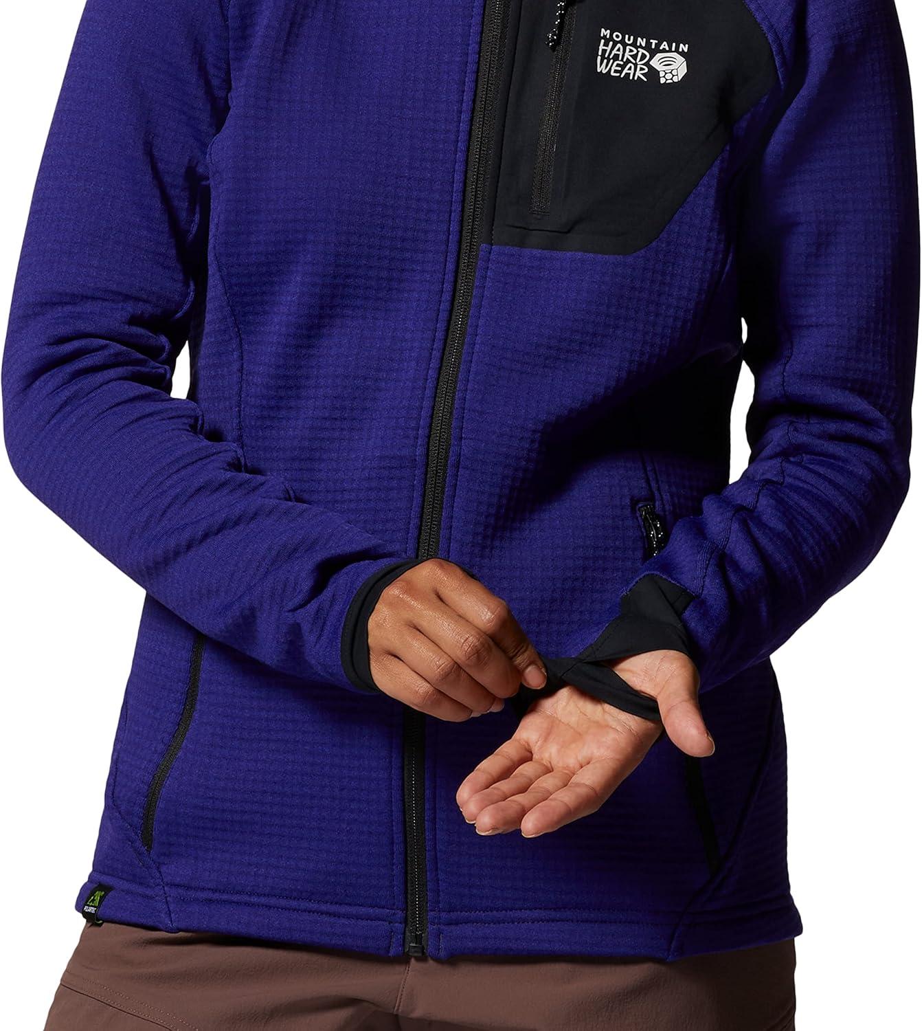 imageMountain Hardwear Womens Polartec Power Grid Full Zip Hoody for Climbing Hiking and Camping Breathable and InsulatedKlein Blue Heather