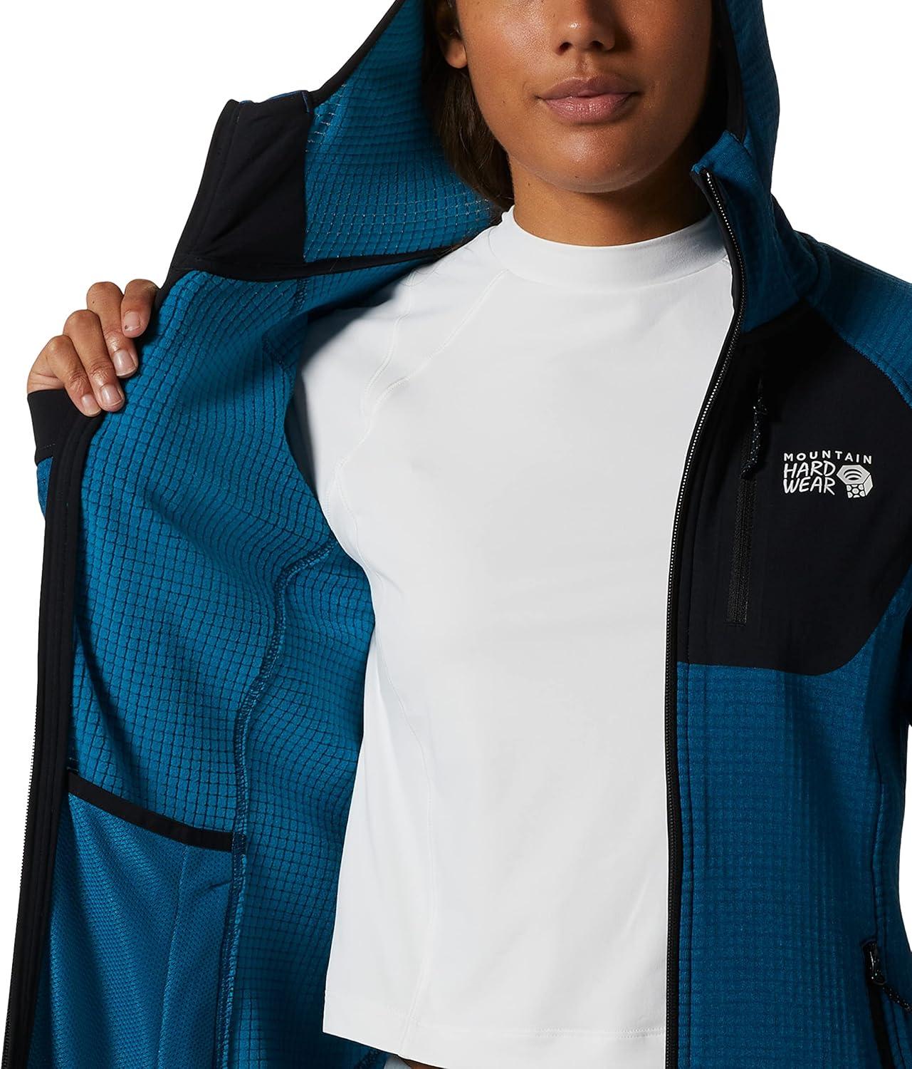 imageMountain Hardwear Womens Polartec Power Grid Full Zip Hoody for Climbing Hiking and Camping Breathable and InsulatedVinson Blue Heather