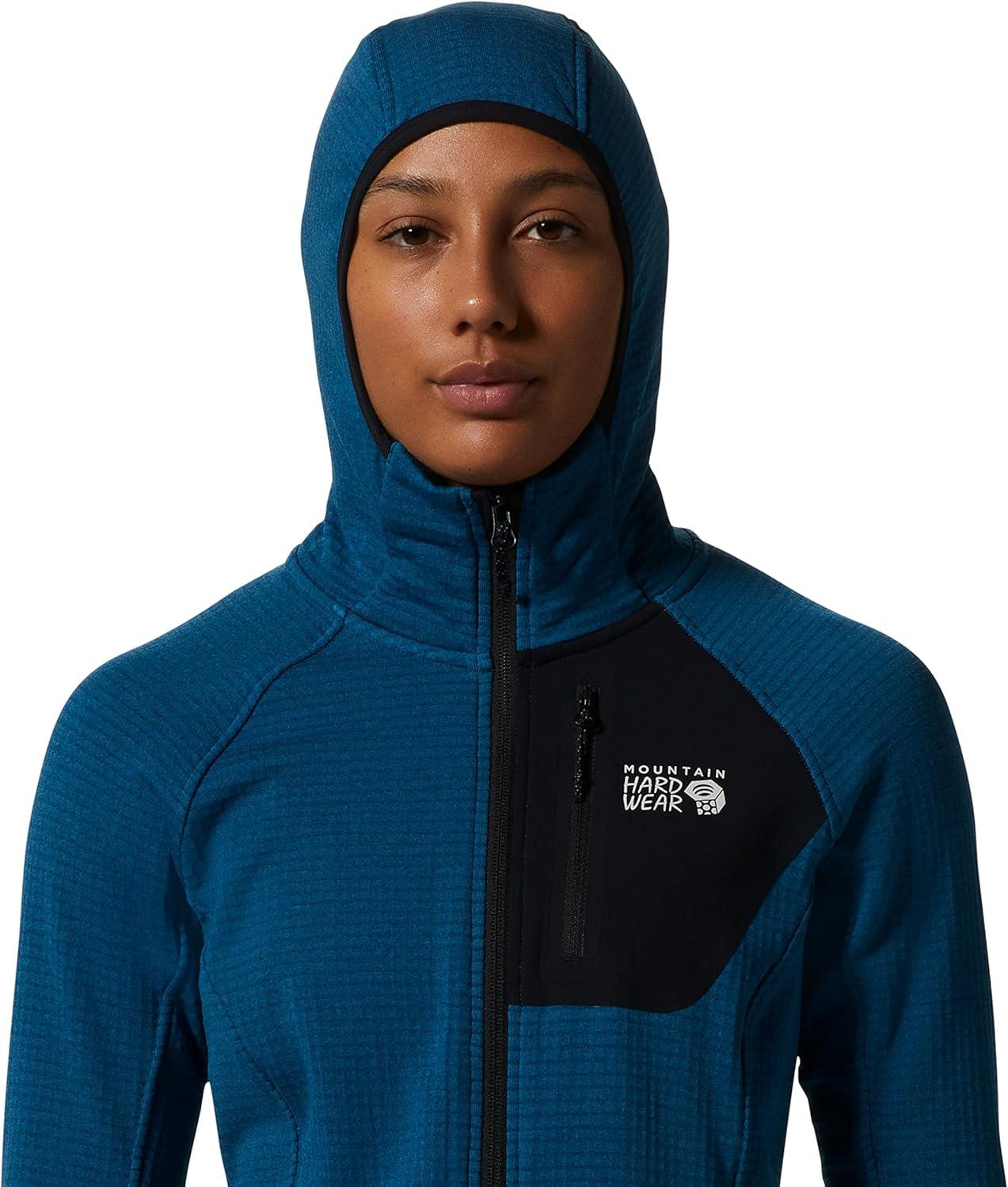 imageMountain Hardwear Womens Polartec Power Grid Full Zip Hoody for Climbing Hiking and Camping Breathable and InsulatedVinson Blue Heather