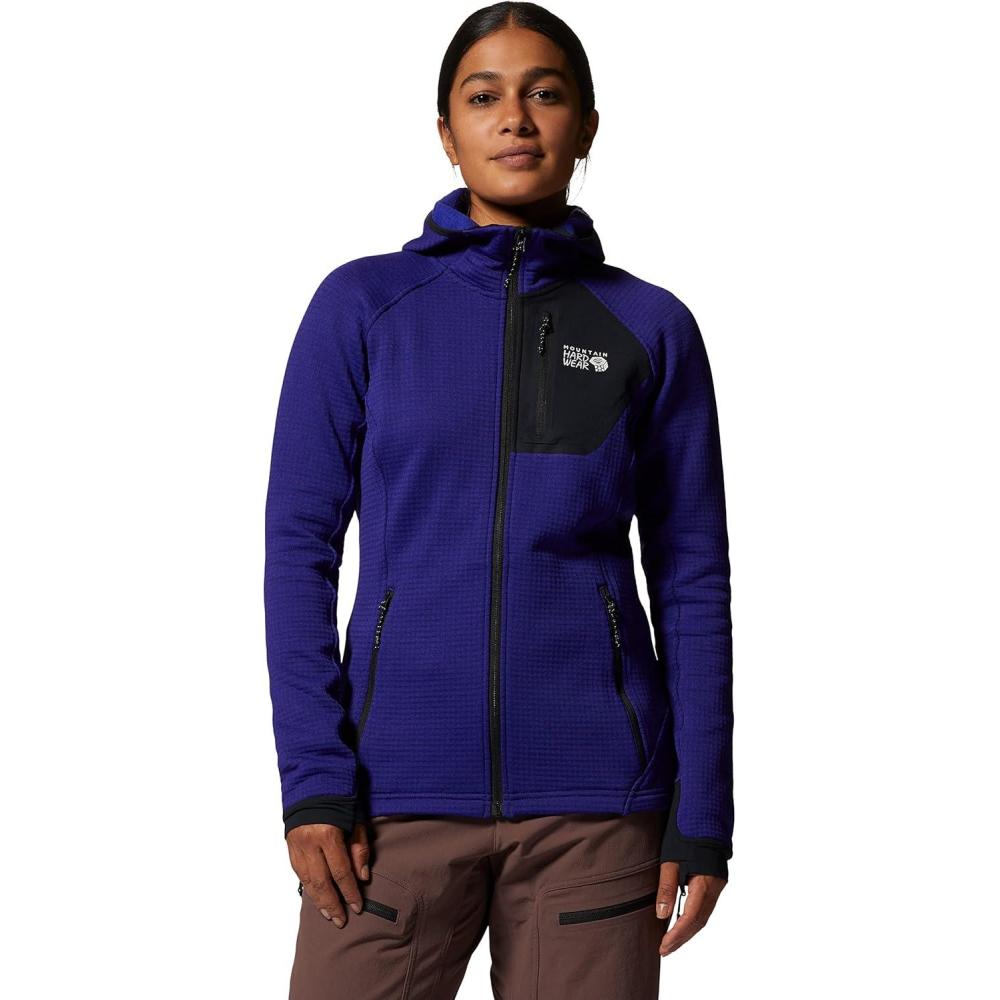 imageMountain Hardwear Womens Polartec Power Grid Full Zip Hoody for Climbing Hiking and Camping Breathable and InsulatedKlein Blue Heather