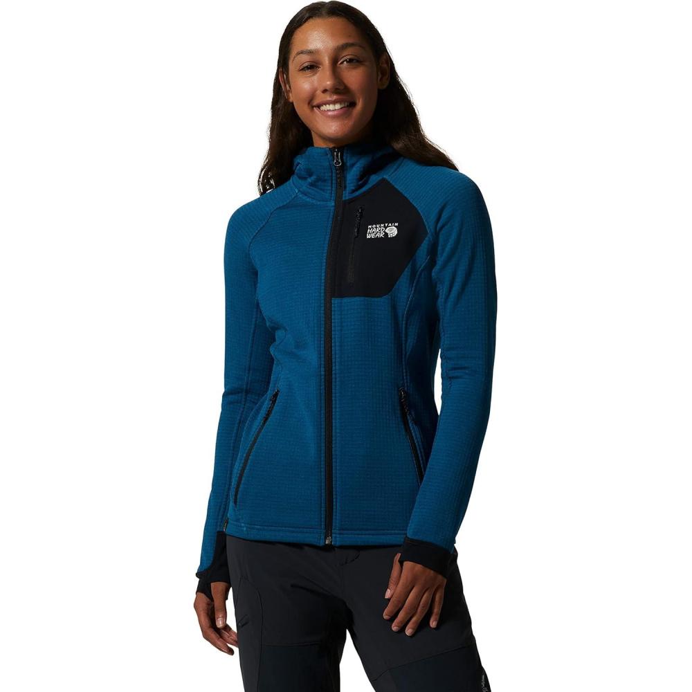 imageMountain Hardwear Womens Polartec Power Grid Full Zip Hoody for Climbing Hiking and Camping Breathable and InsulatedVinson Blue Heather