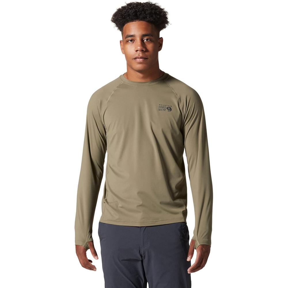 imageMountain Hardwear Mens Crater Lake Long Sleeve Crew Shirt for Hiking Camping Outdoor Adventures and Casual WearStone Green